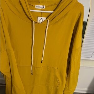 Nuggles Mustard Yellow Midi Hoodie Dress with Pockets